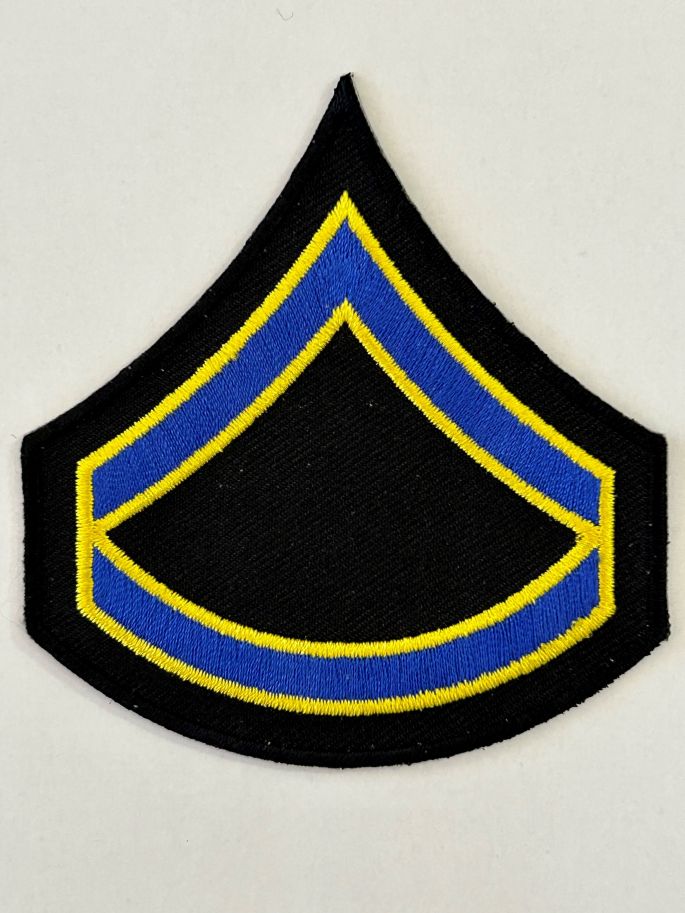 PRIVATE FIRST CLASS CHEVRONS ROYAL BLUE with MEDIUM GOLD TRIM on BLACK - SOLD in PAIRS.